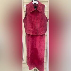 Vintage Hunt Club Relativity Suede Vest Maxi Skirt Raspberry Sz 10